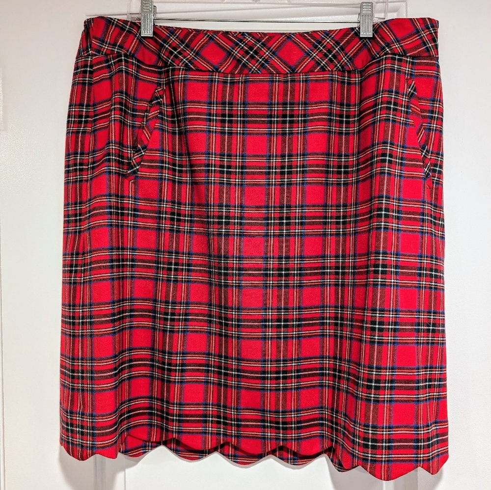 Talbots Red Retain Plaid Scalloped Skirt 16W